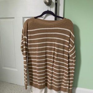 Loft Tan White Striped Boat Neck Layered Sweater